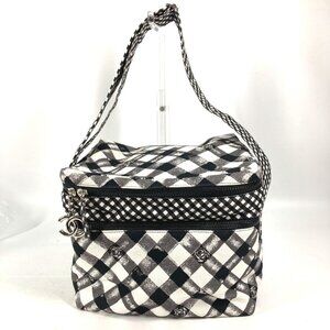 CHANEL Black Canvas Logo Shoulder Bag